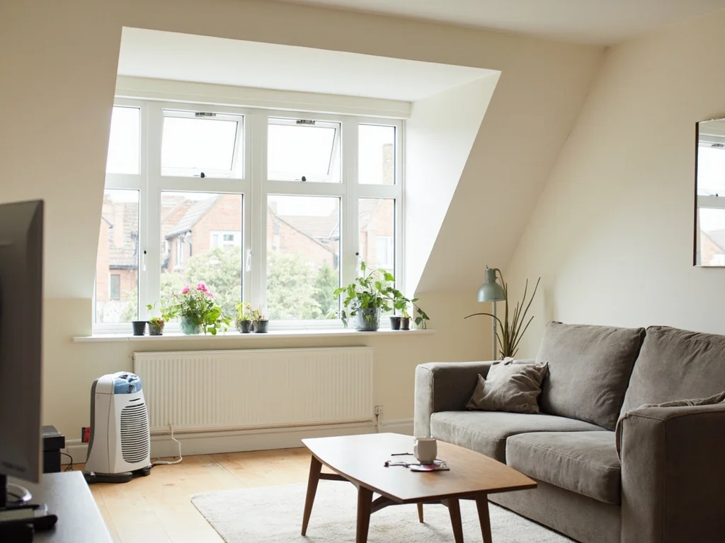 Dehumidifier in a UK flat living space